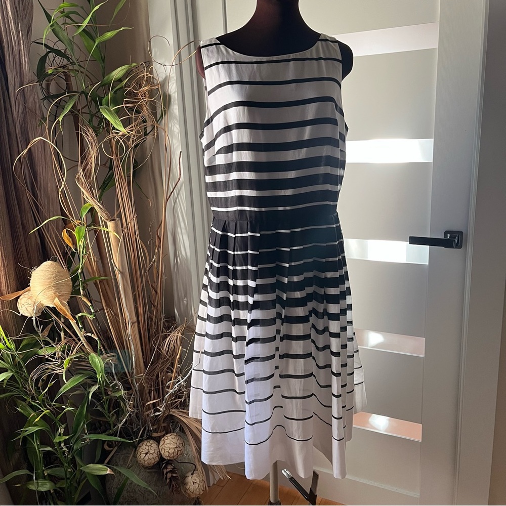 NWT Talbots sleeveless crew neck striped a-line short mini midi dress plisse